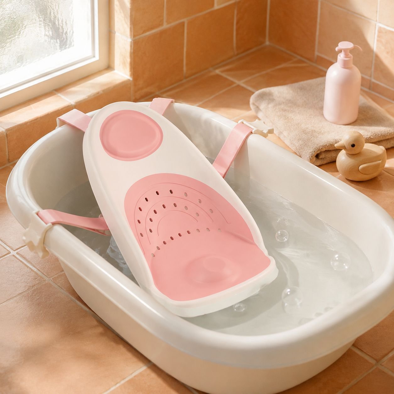Alfombrilla antideslizante para bañera de bebé con soporte