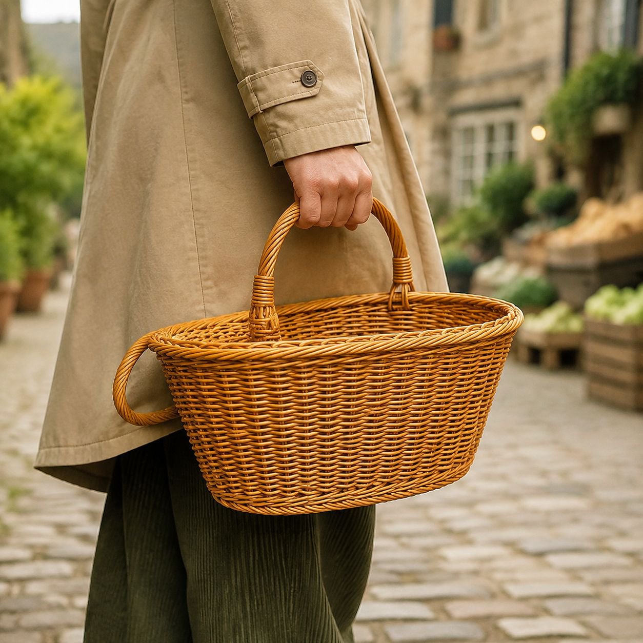 Lightweight imitation rattan shopping basket