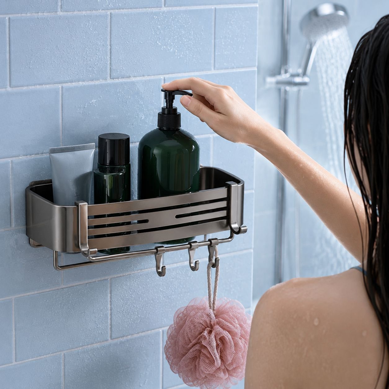 No-drill adhesive installation of JMY bathroom rack