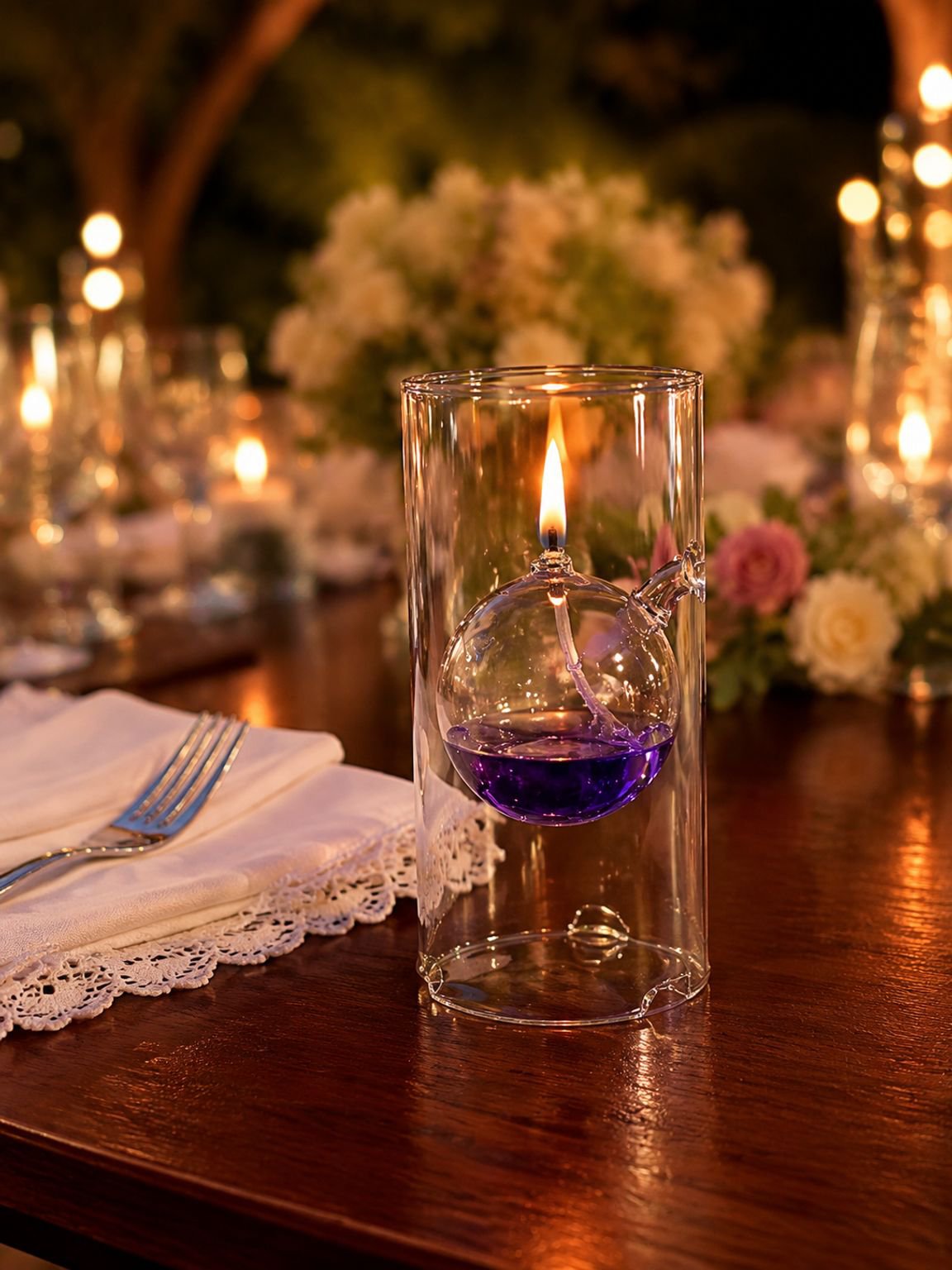 Lámpara de aceite decorativa de vidrio para bodas y cenas
