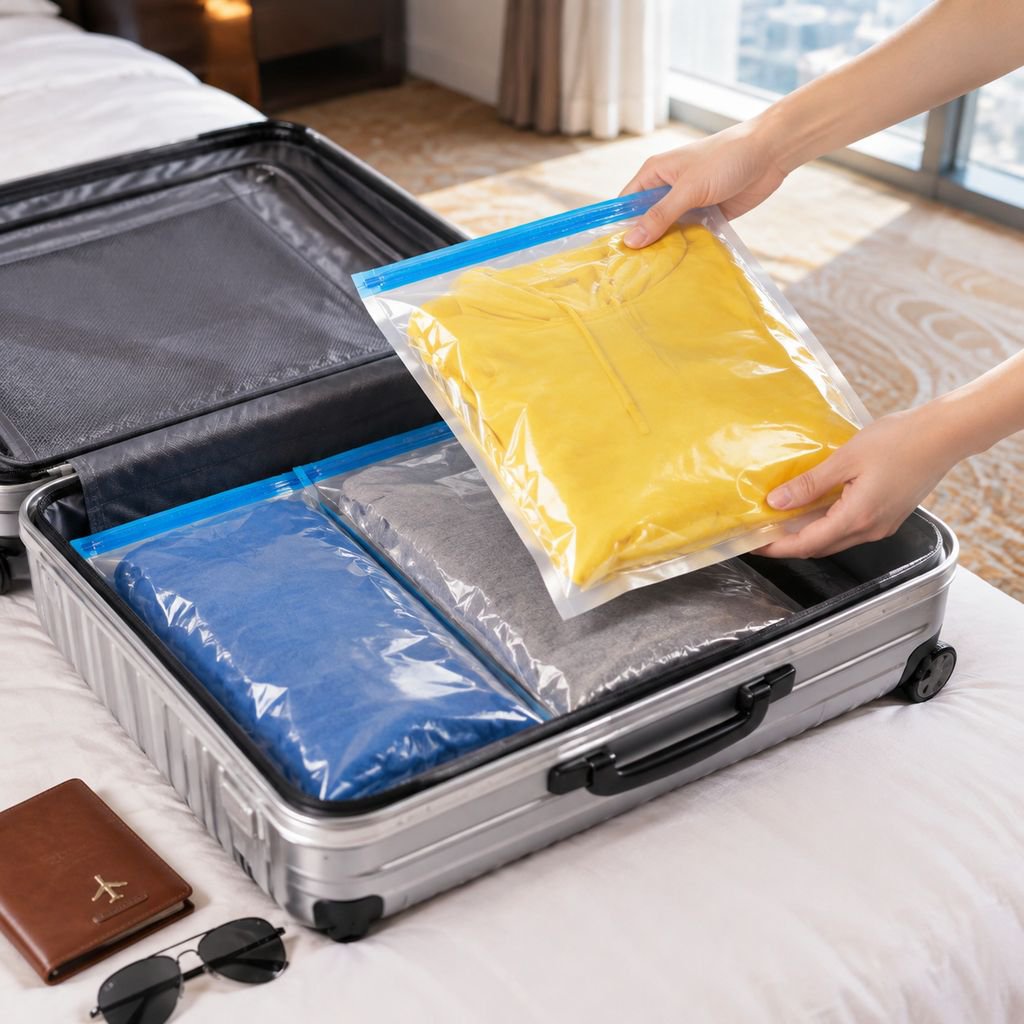 Hand-rolled compression bags, vacuum storage bags for clothes, bedding, and travel luggage, no need 