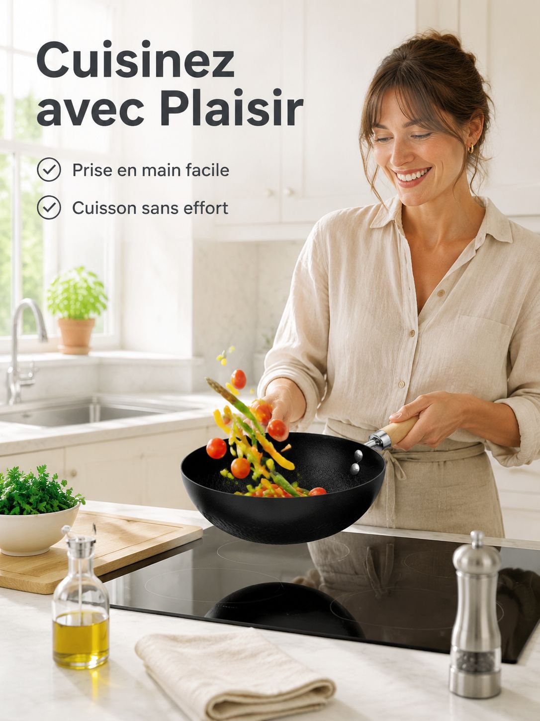 Poêle antiadhésive en fonte de titane de haute qualité