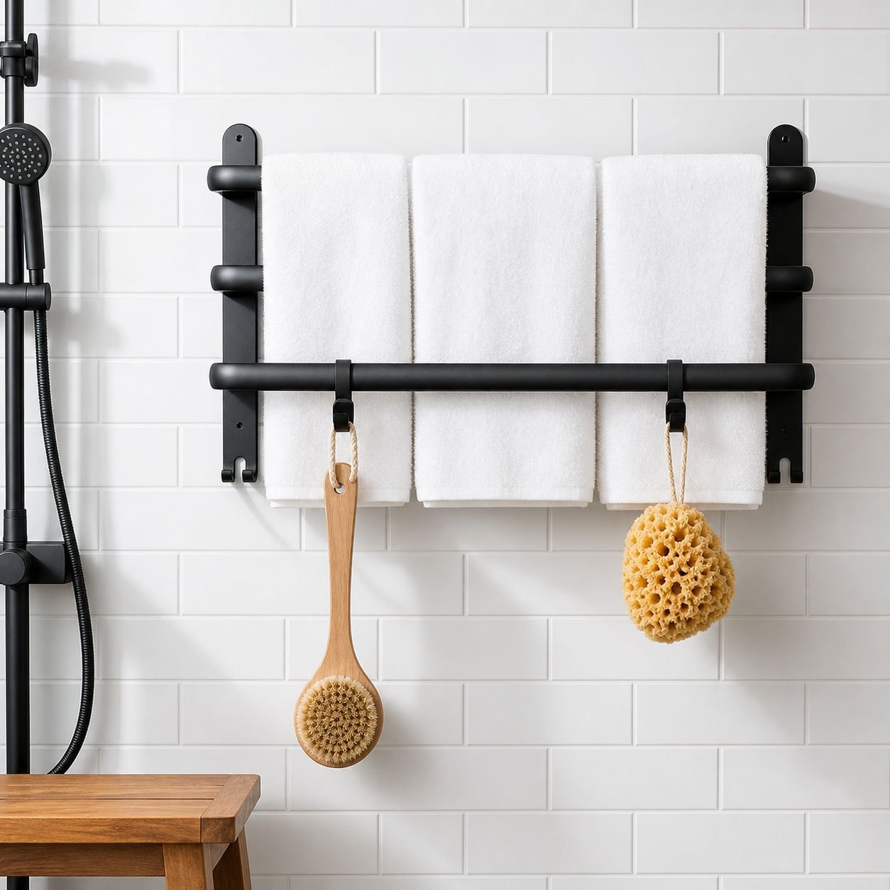 Porte-serviettes, étagère de salle de bain, sans perçage, étagère de rangement, porte-serviettes com