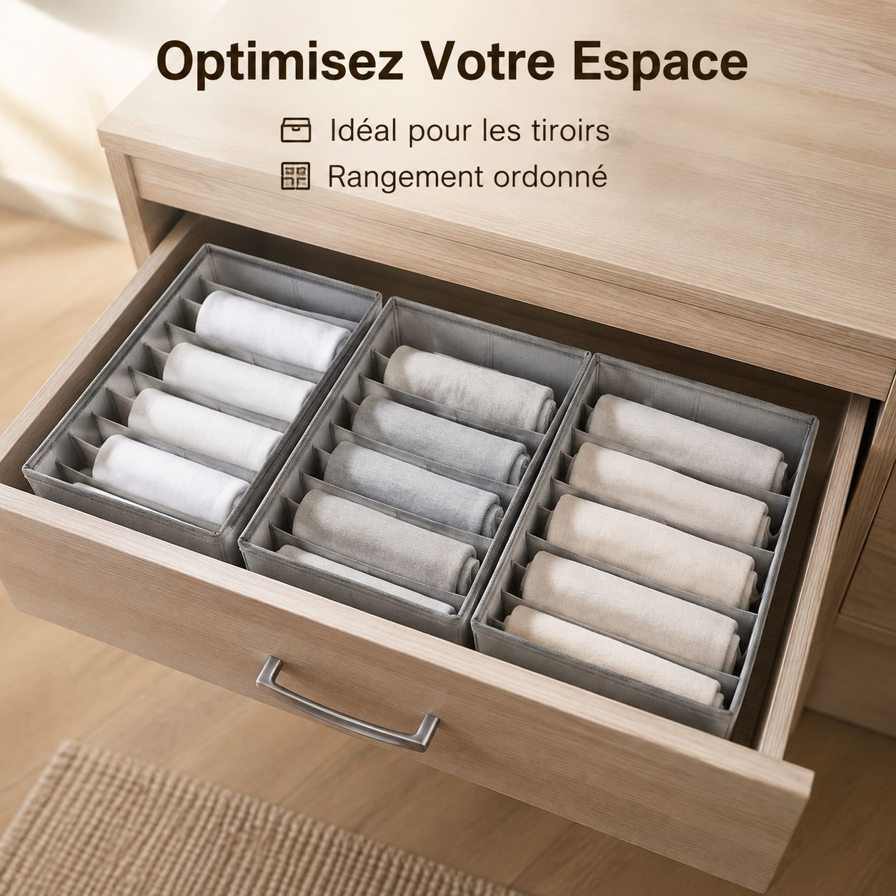 Boîte de rangement pliable et compartimentée pour chaussettes et sous-vêtements