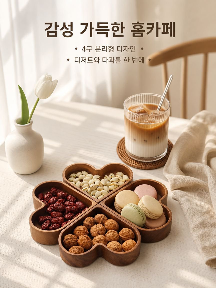 하트 모양의 원목 건과일 및 사탕 상자