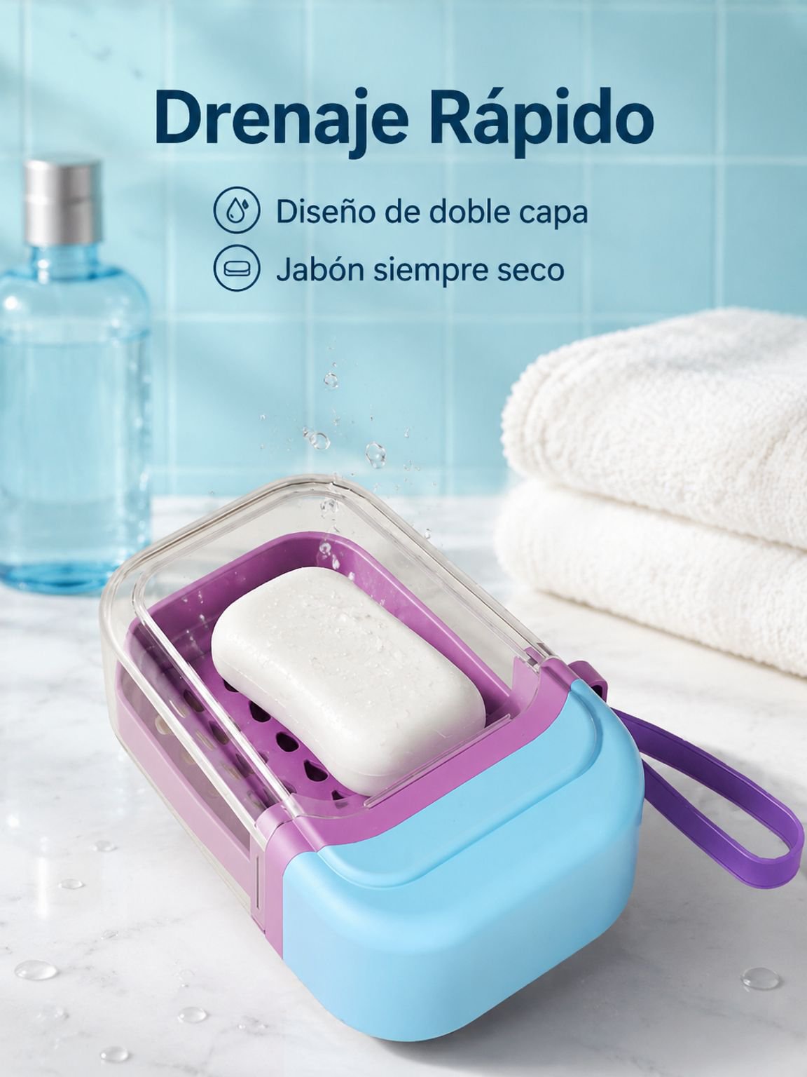 Caja de almacenamiento de jabón portátil con drenaje y sello hermético