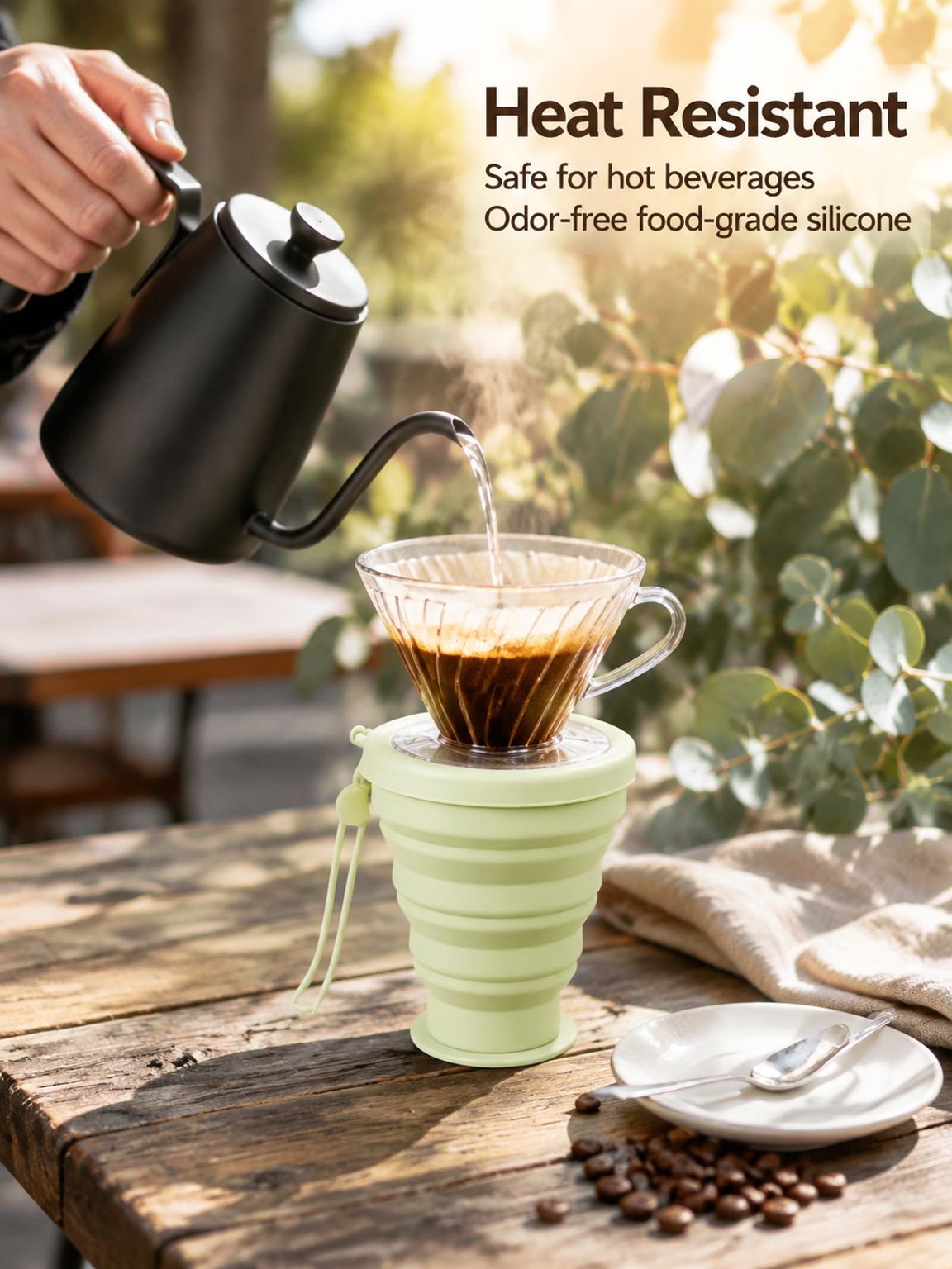 Silicone foldable cup displayed for compact storage