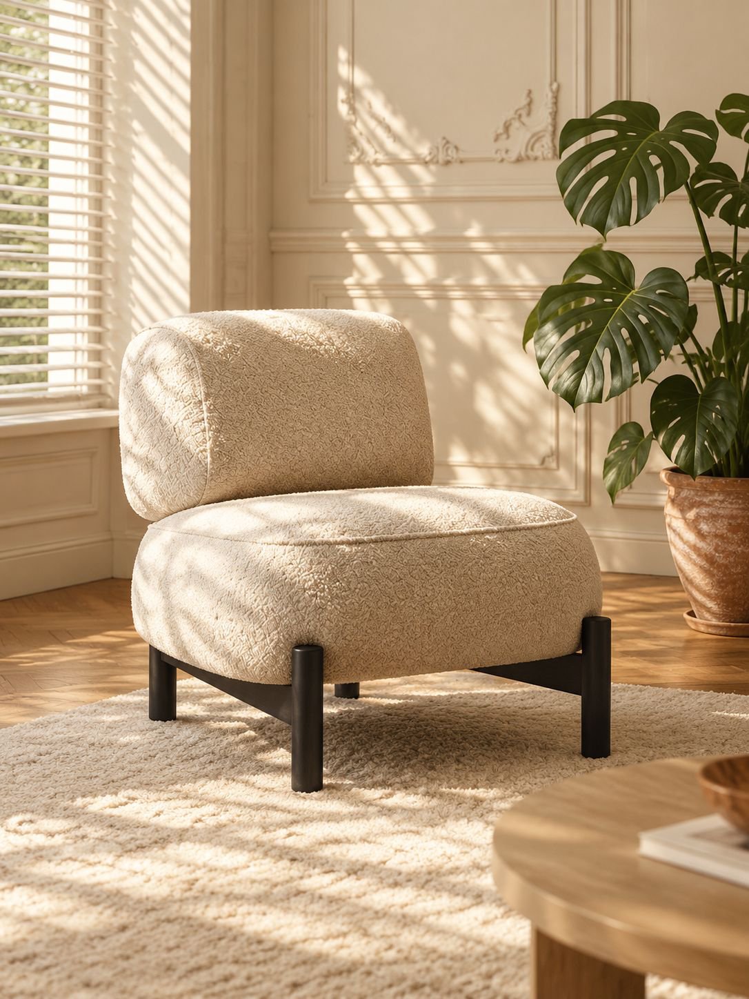 Fauteuil individuel style crème dans un salon moderne