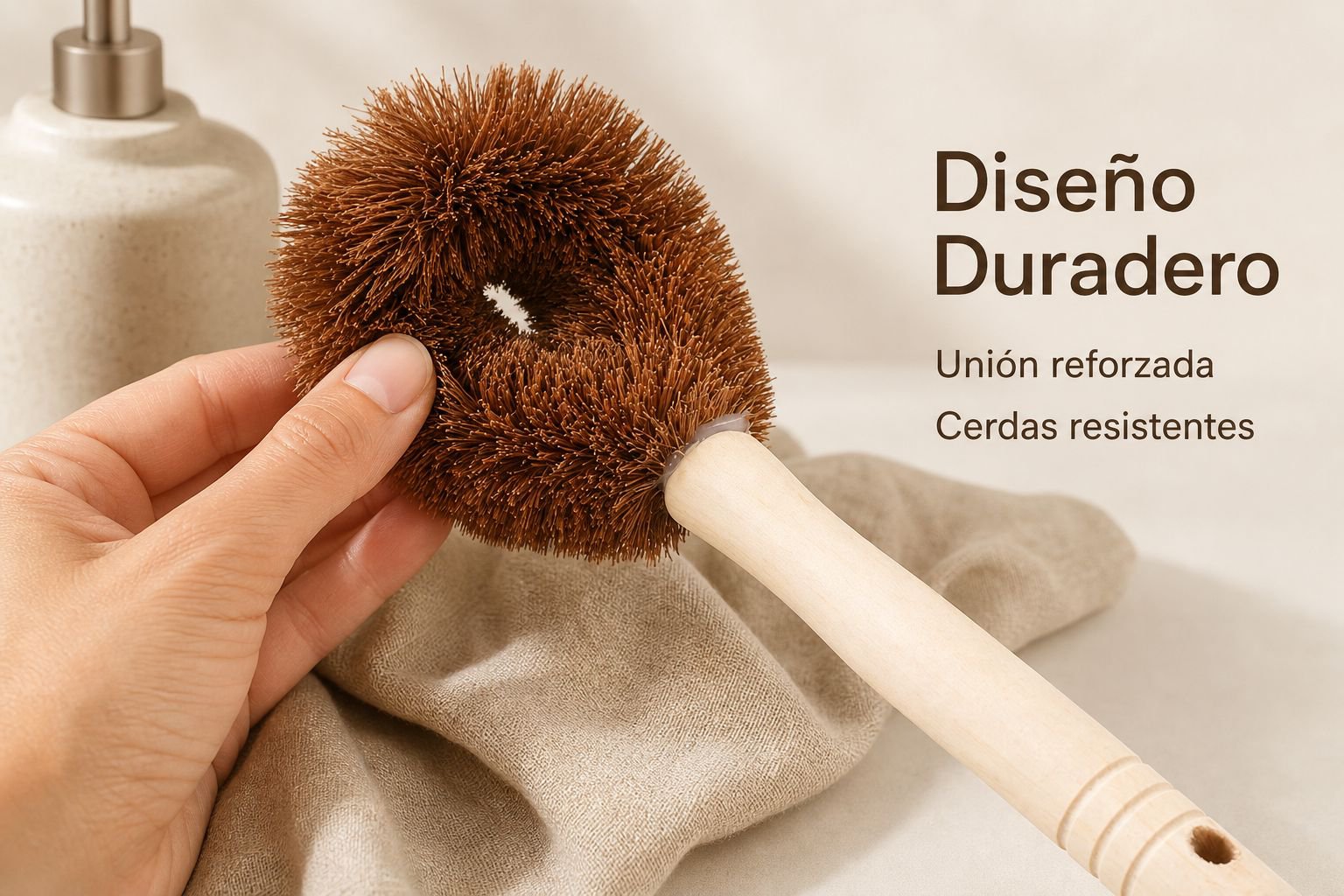 Limpieza profunda con cepillo de fibra de coco natural