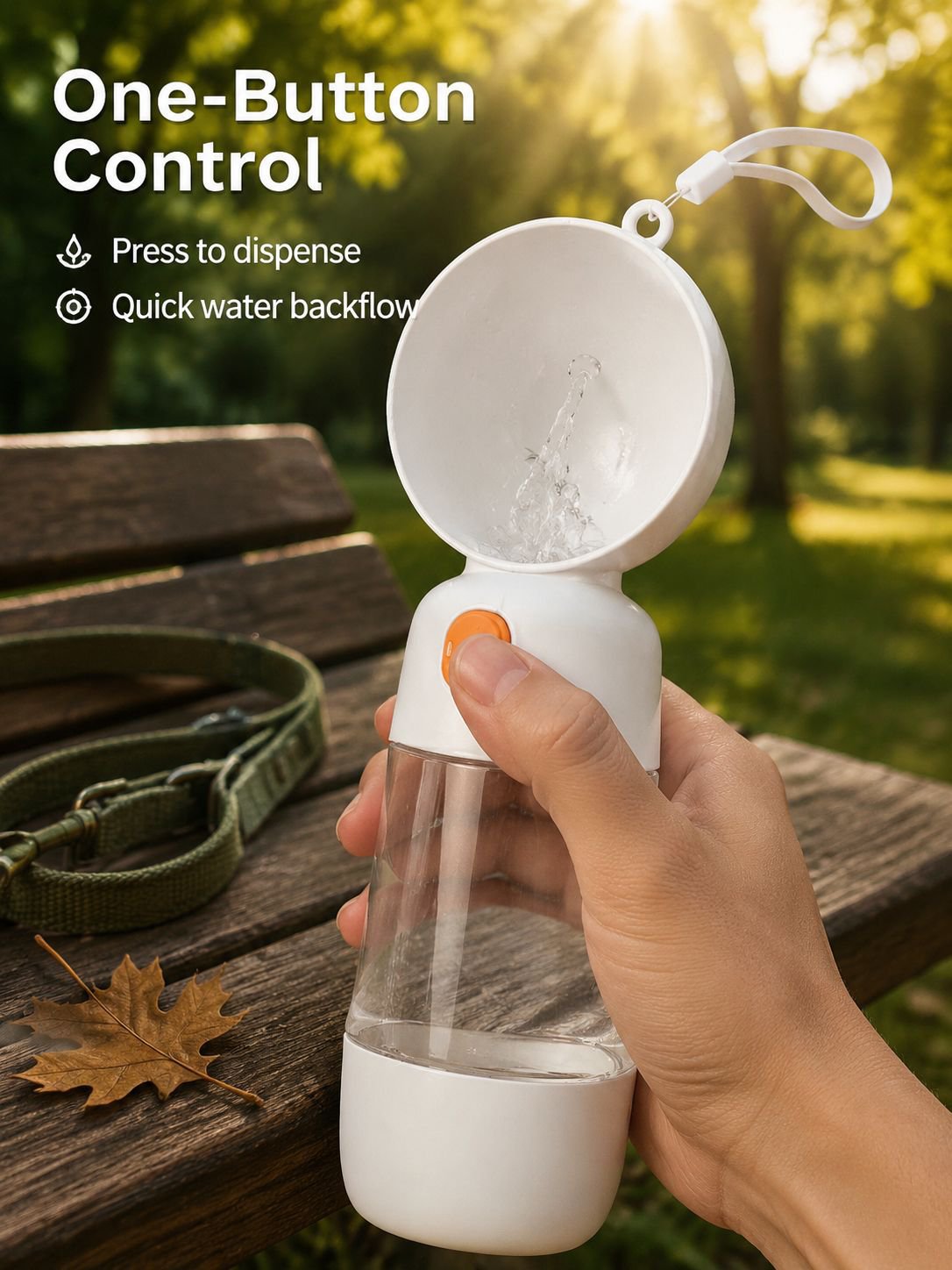 Portable dog water bottle with food storage for outdoor walks