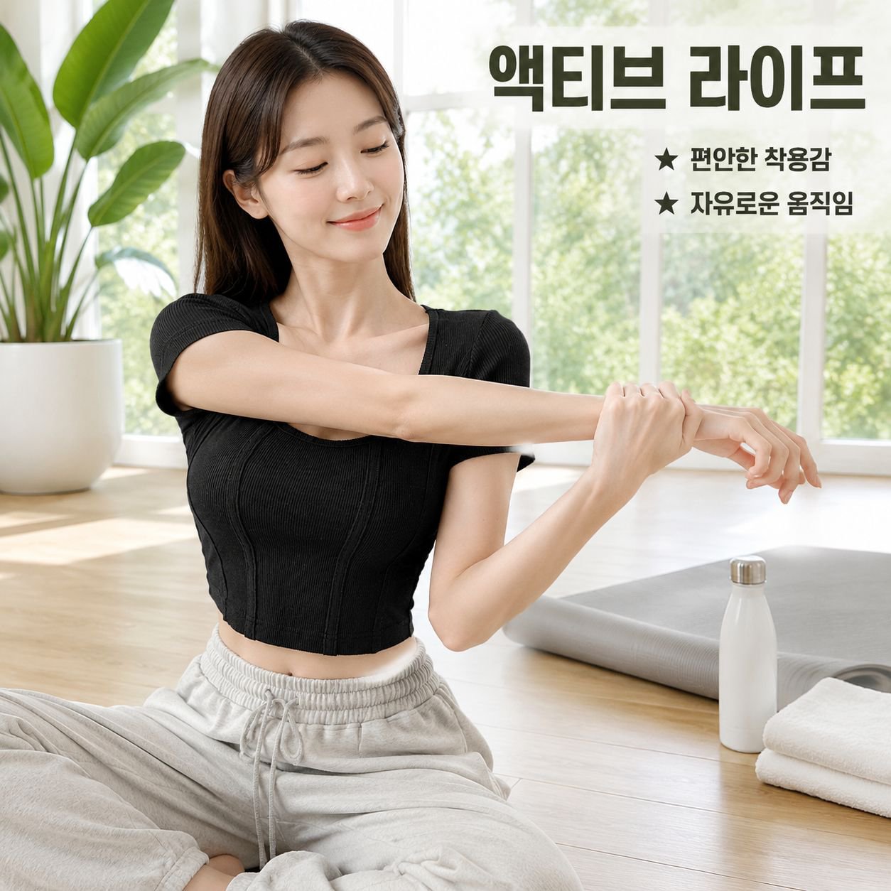 스퀘어넥 쇄골 라인 슬림핏 반팔 티