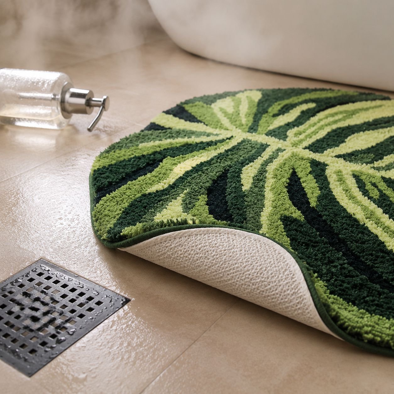 Tapete decorativo de entrada con hojas verdes, absorbente y antideslizante, para baño y pasillo