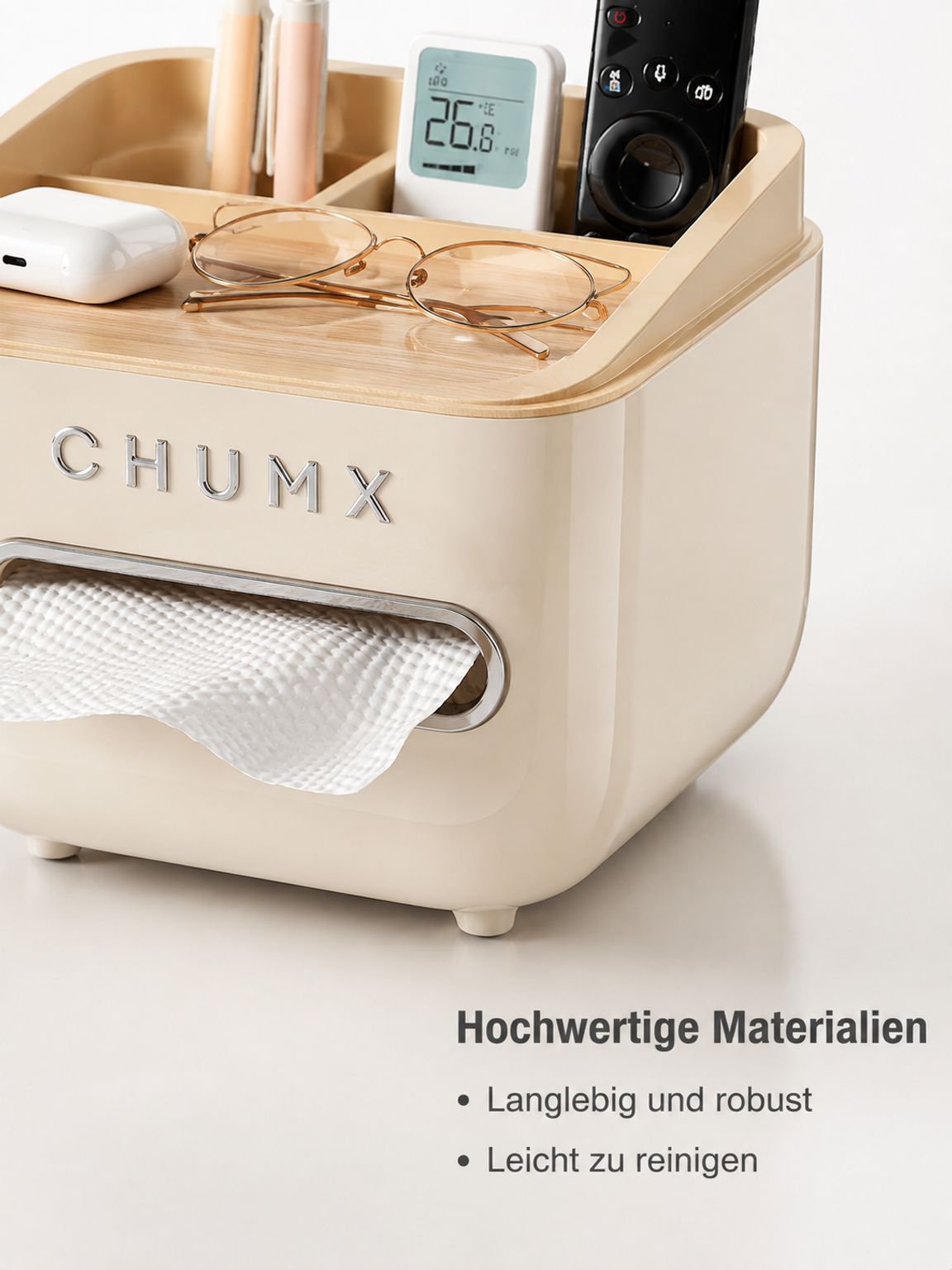 Multifunktionale Kosmetiktuchbox mit Fernbedienungshalter