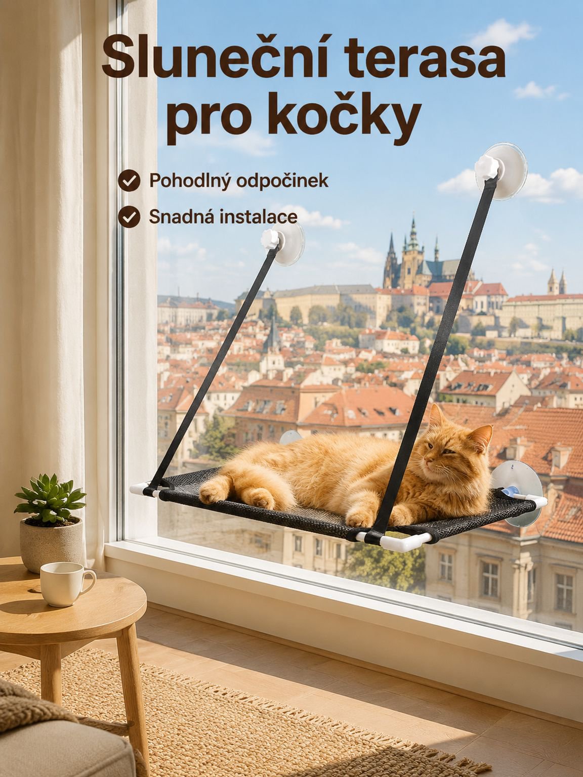 Závěsná houpací síť na kočky na balkóně