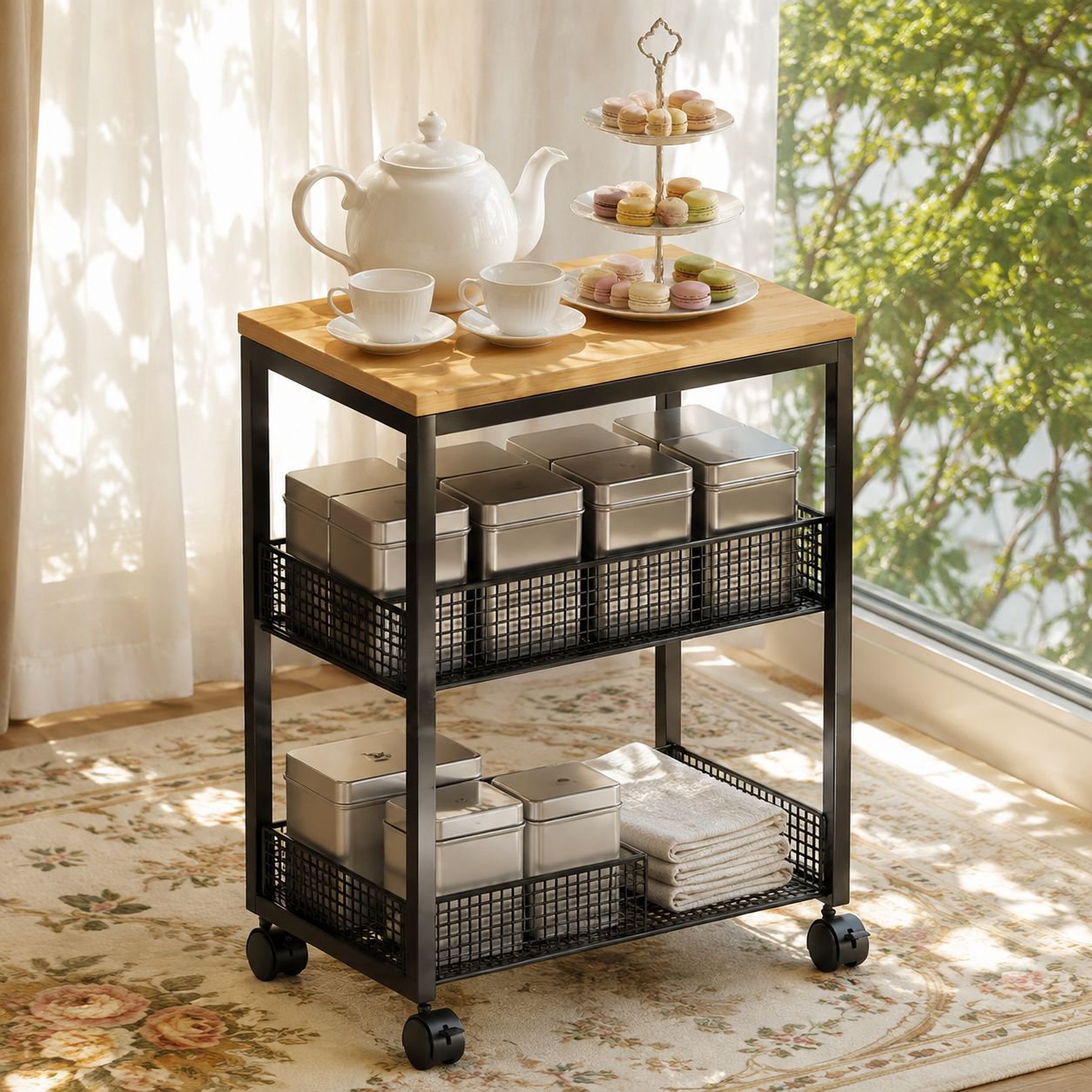 Movable Bookshelf with Wheels Printer Storage Desk Side Cabinet