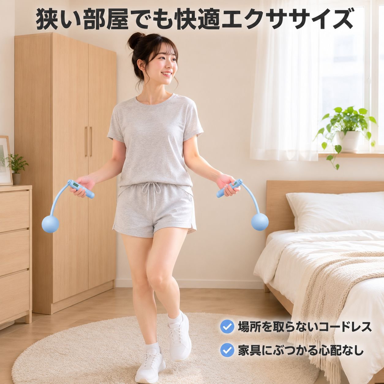 家庭用スマートコードレス縄跳び 加重スチールロープ 大人用