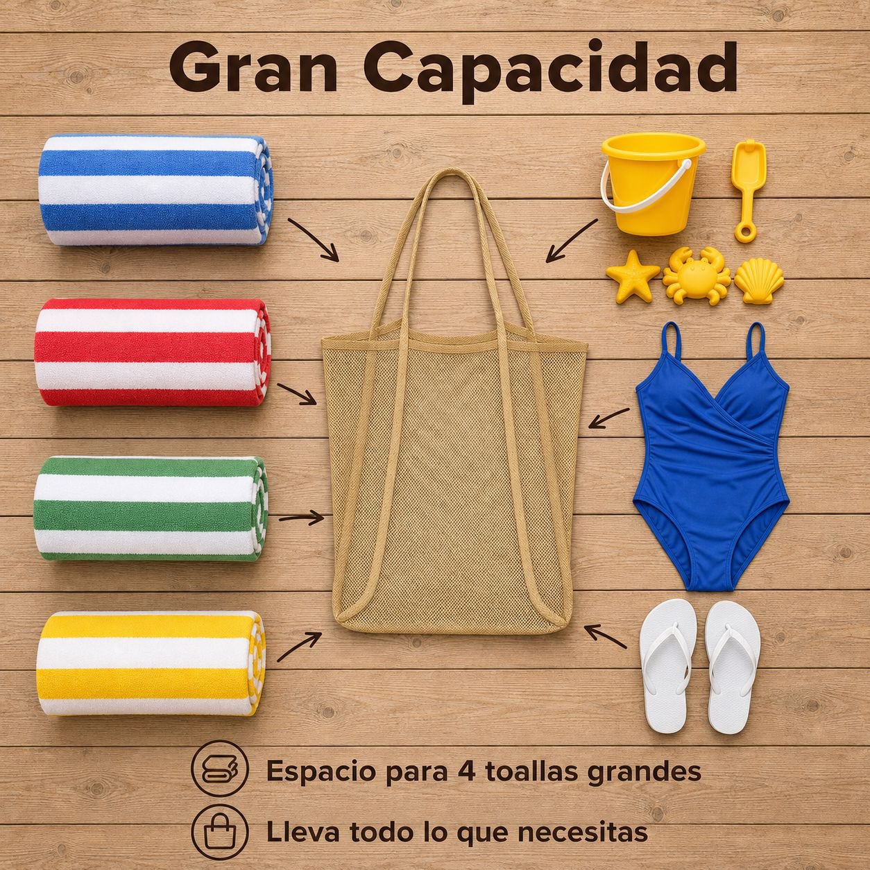 Bolsa de malla ideal para toallas y juguetes de playa