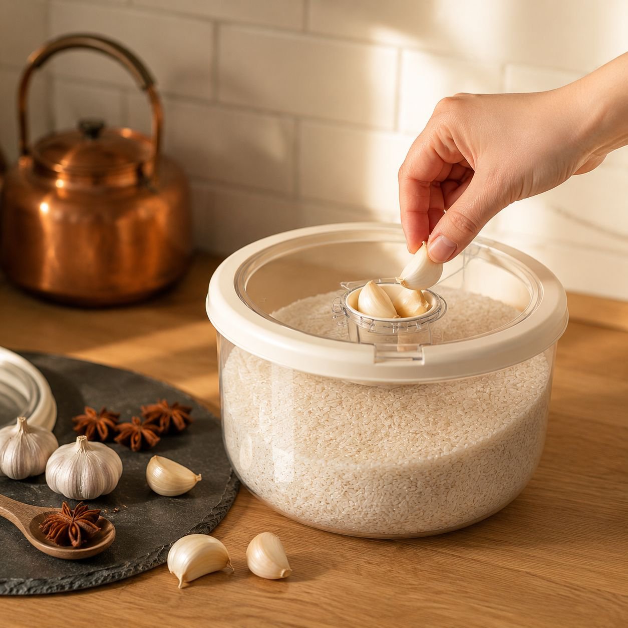 Recipiente hermético para almacenar arroz fresco