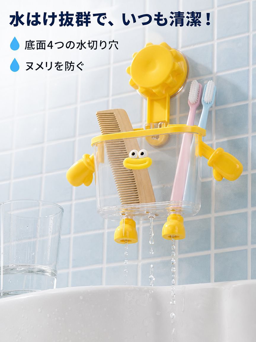ドリル不要の吸盤式バスルーム収納ボックス