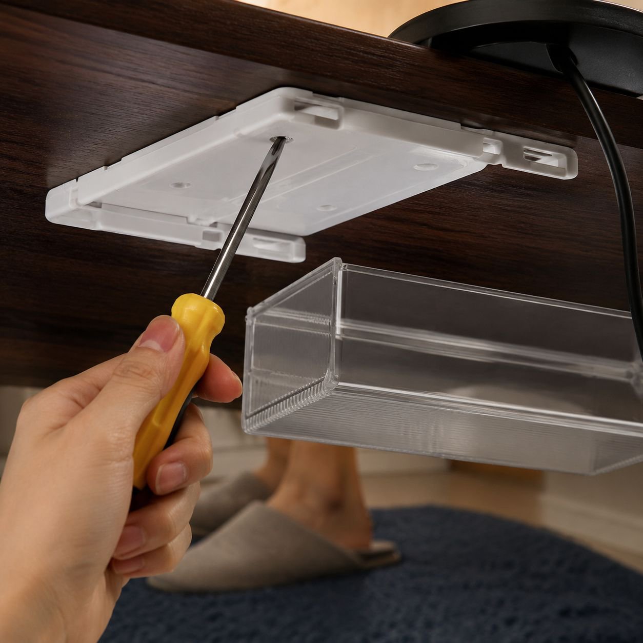 Easy-access pen slot on hidden organizer box