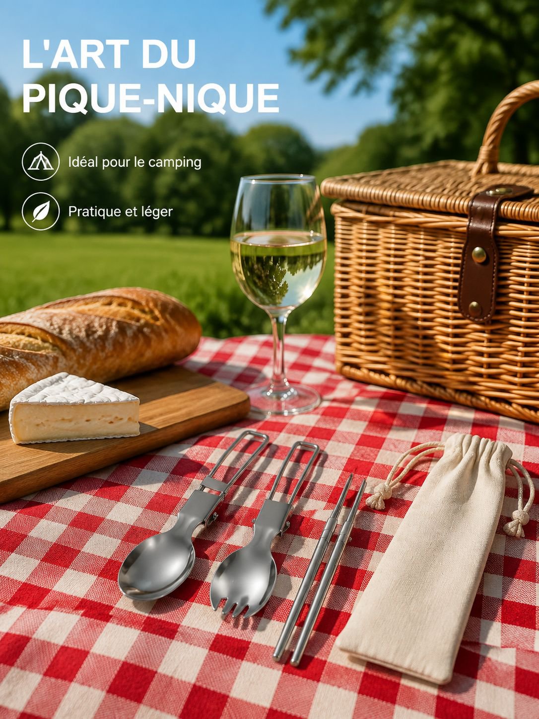 Kit de couverts pliables en acier inoxydable 304 pour le voyage, avec baguettes détachables