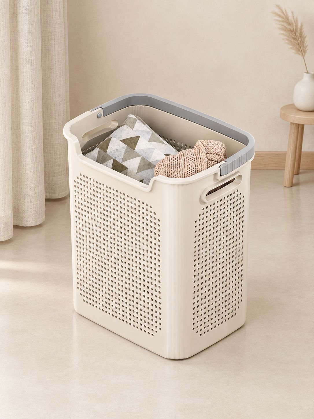 Corbeille à linge sale blanc crème