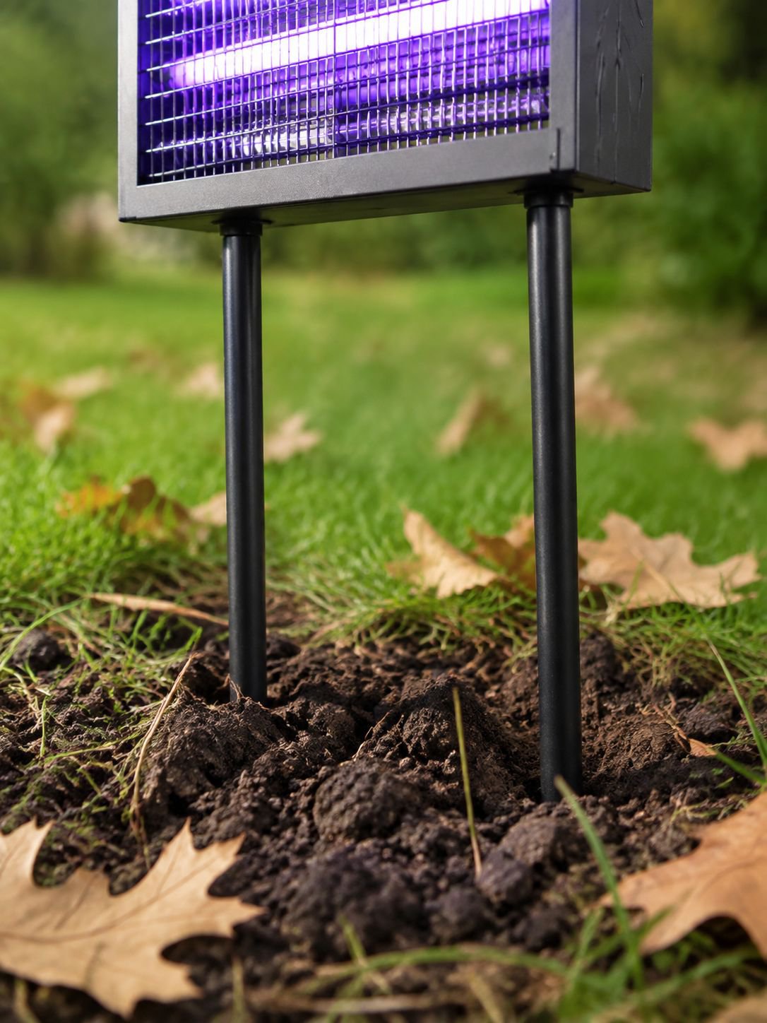 Ambiente nocturno protegido con lámpara solar repelente de insectos