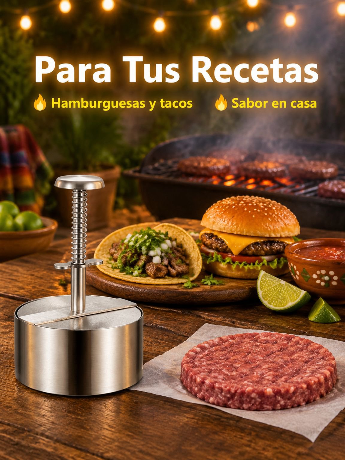 Prensa para hamburguesas multifuncional de acero inoxidable