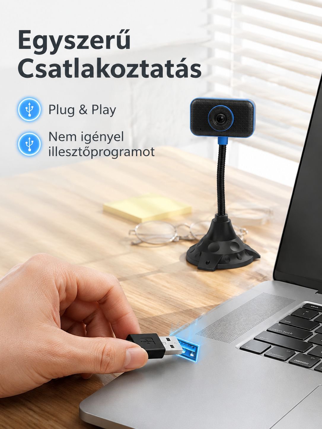 HD USB webkamera számítógéphez, online órákhoz, élő közvetítéshez és konferenciákhoz