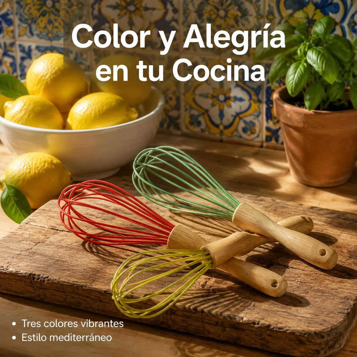 Batidor de huevos manual de silicona con mango de madera
