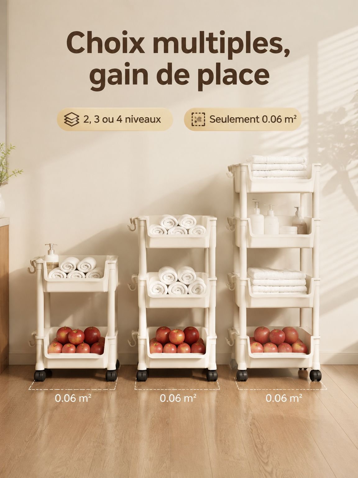 Desserte de cuisine à roulettes parfaitement organisée