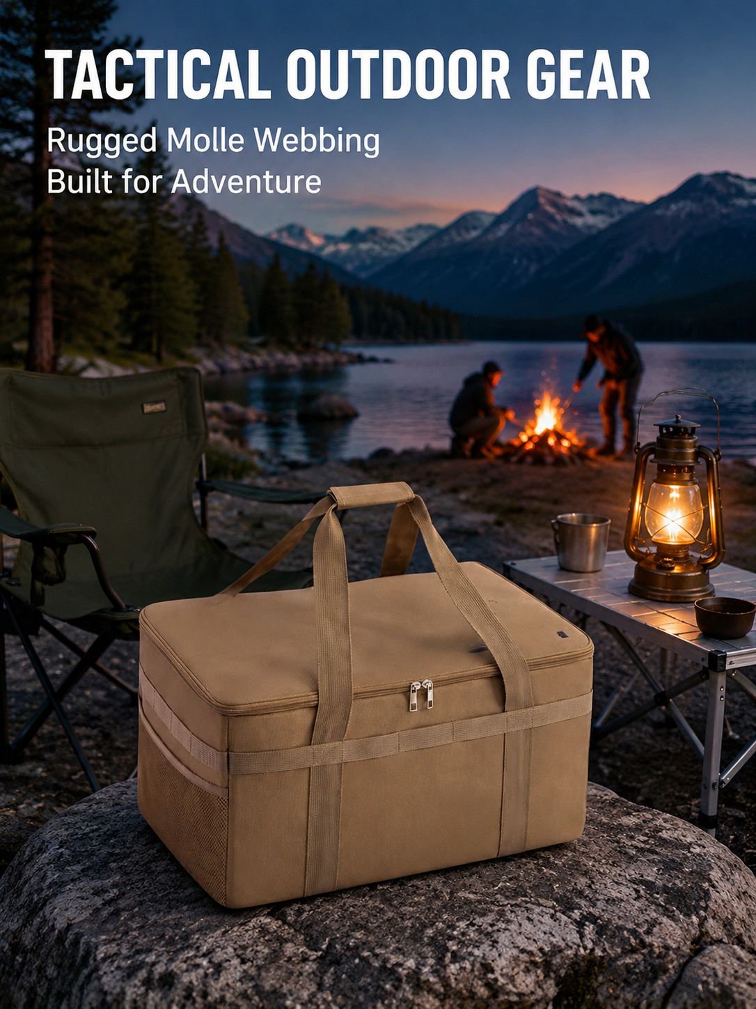 Multifunctional camping storage box with lid outdoors
