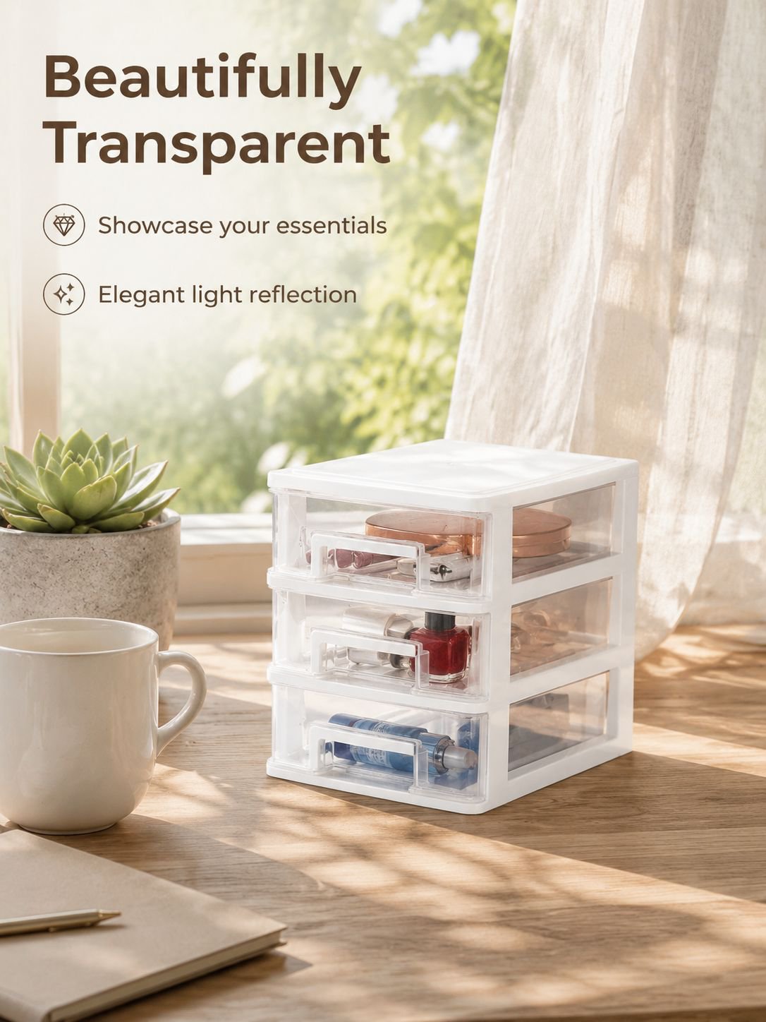 Desktop storage box for cosmetics, jewelry, and personal accessories