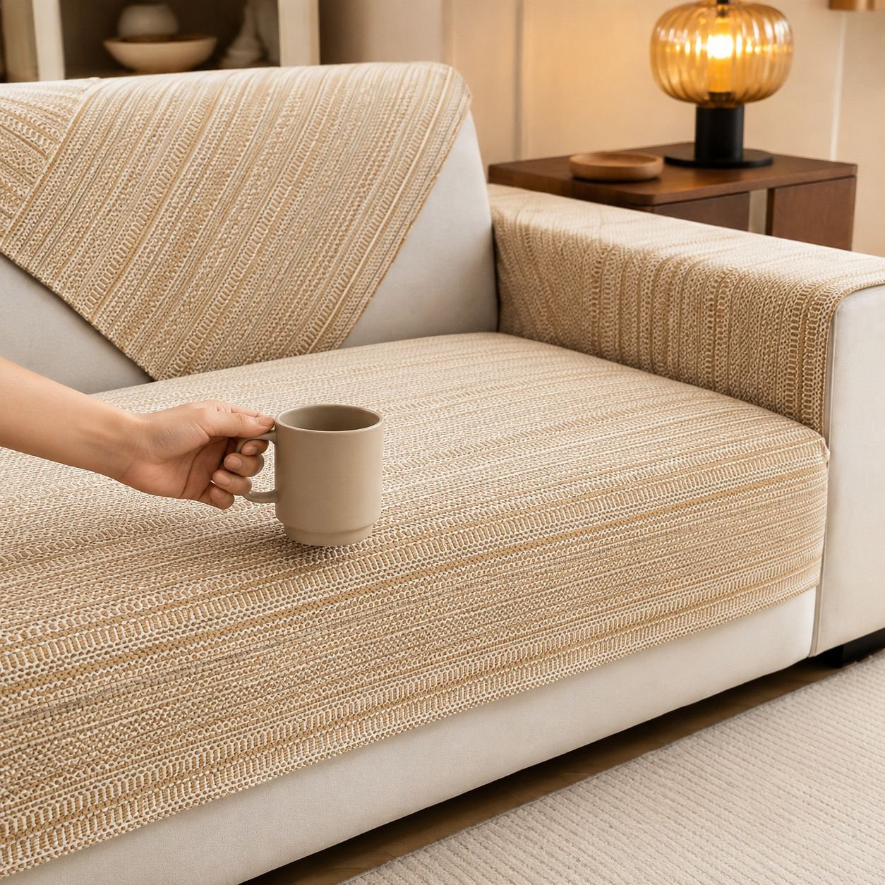 Cotton and Linen Thick Sofa Cover Set for Three-Seat Sofa, Durable and Stylish