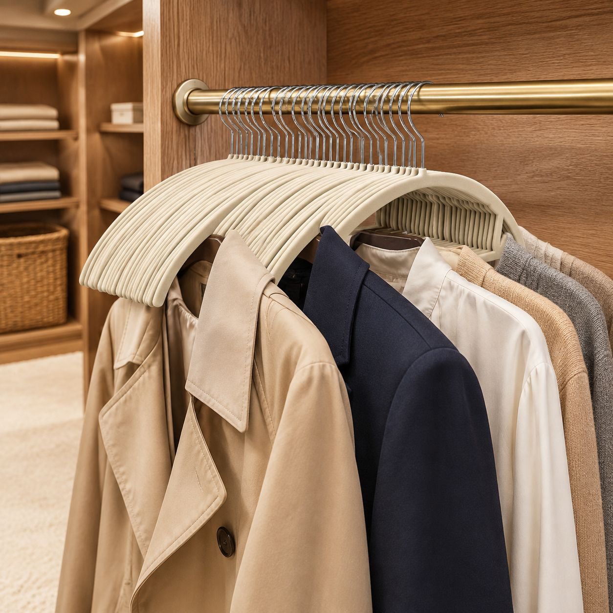 Non-slip Shoulder Reinforced Hanger holding shirts neatly in closet
