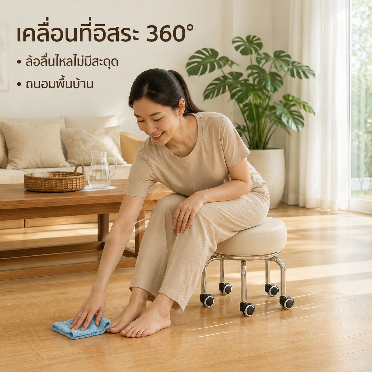 เก้าอี้เตี้ยล้อหมุนเงียบสำหรับใช้ในบ้าน