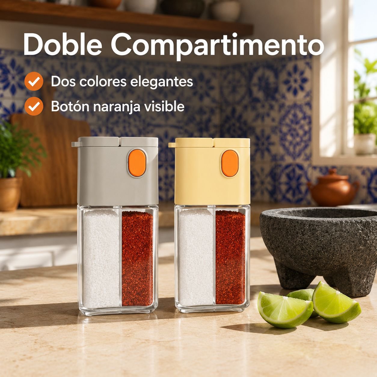 Bote dosificador doble de condimentos para cocina