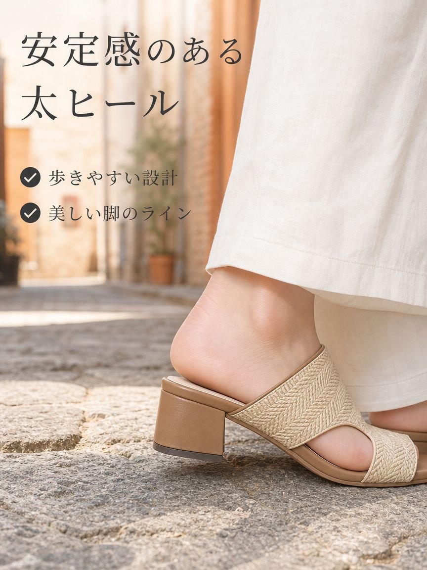 レディース フレンチレトロスタイルサンダル、新作サマー編み込みチャンキーヒール、万能ビーチサンダル