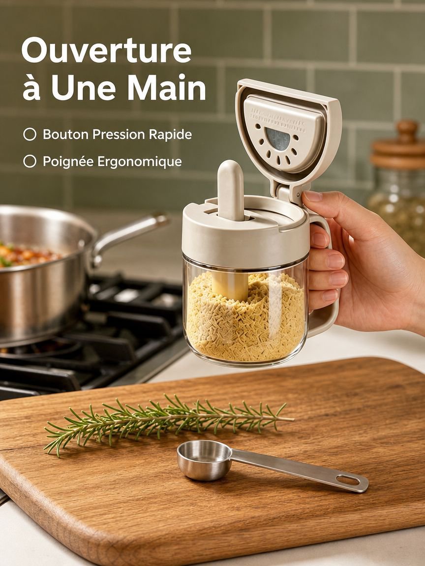 Bouteille de rangement de cuisine à ouverture/fermeture, pot à épices séparé