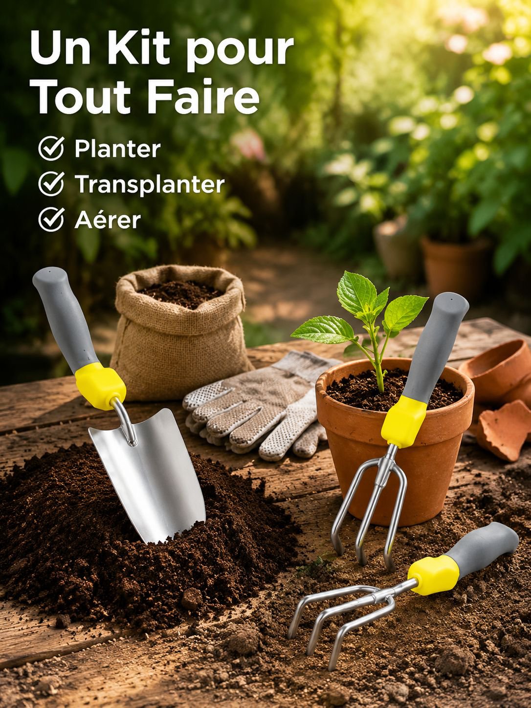 Nouveau lot de 3 outils de jardinage multifonction pour l'exportation