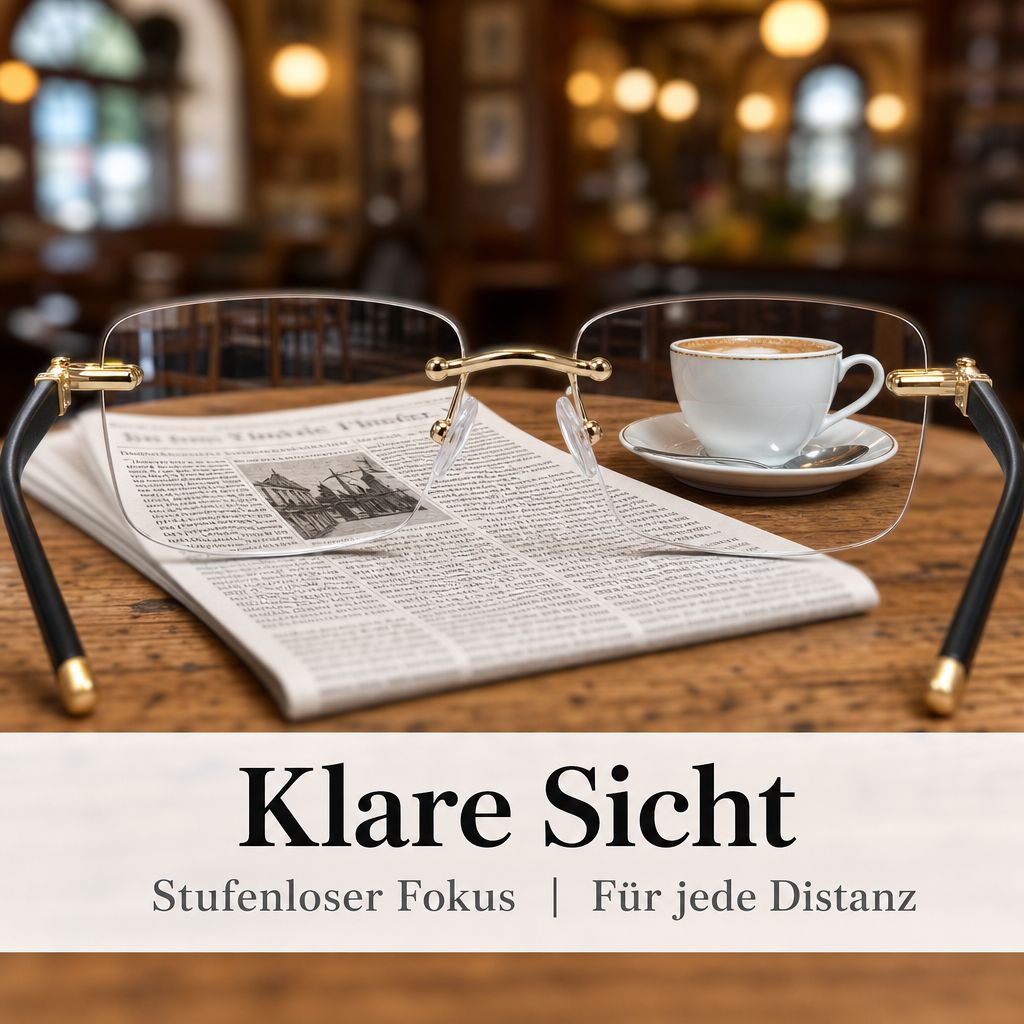 Ultraleichte, rahmenlose, abgeschrägte Lesebrille mit Blaulichtfilter und Zoomfunktion