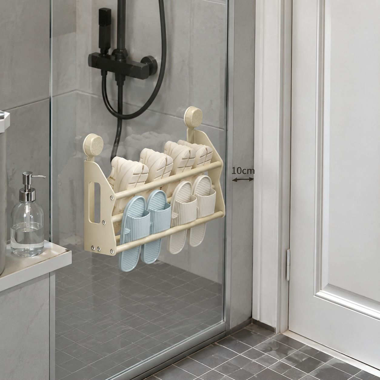 No-Drill Bathroom Storage Rack Door-Mounted Suction Cup Shoe Rack