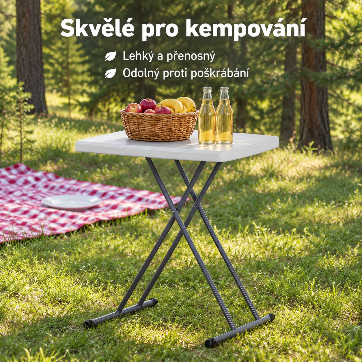 Výškově nastavitelný skládací stůl přenosný čtvercový stůl