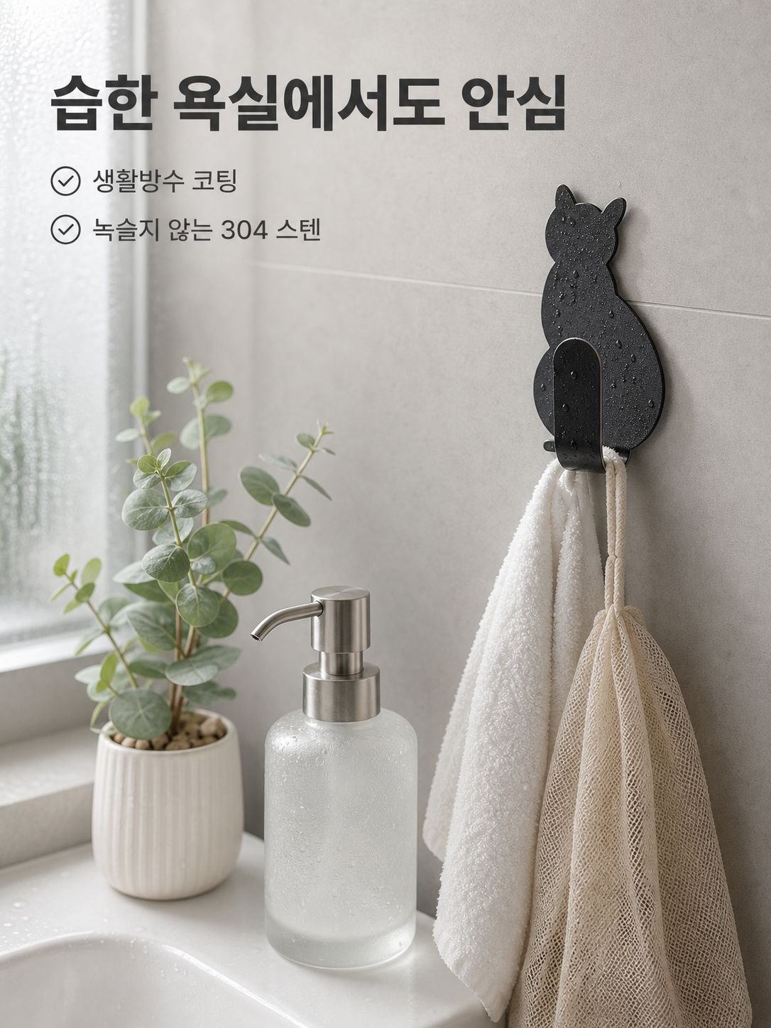 304 스텐레스 고양이걸이 강력 접착 펀칭 주방 욕실 도어 벽 헴펜션