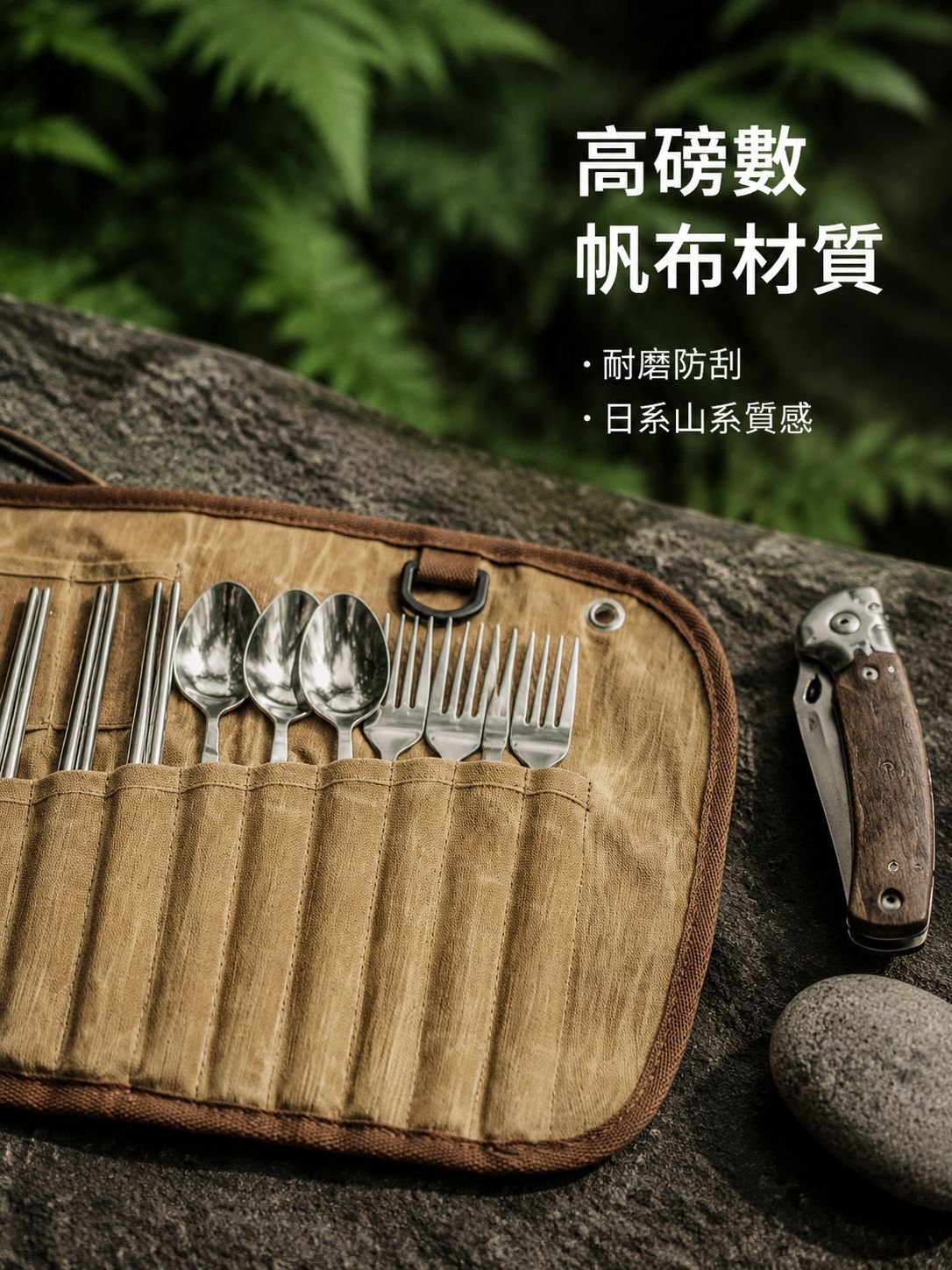 戶外便攜三人餐具組合帆布收納袋