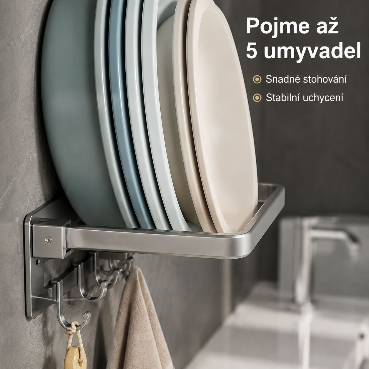 Skládací držák na umyvadlo do koupelny, montáž bez vrtání