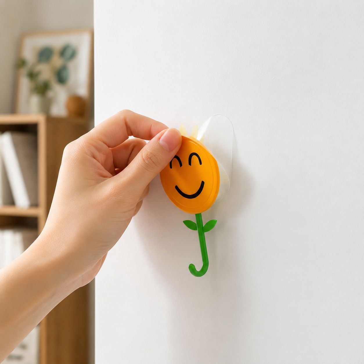 Close-up of Sunflower adhesive hook with strong grip