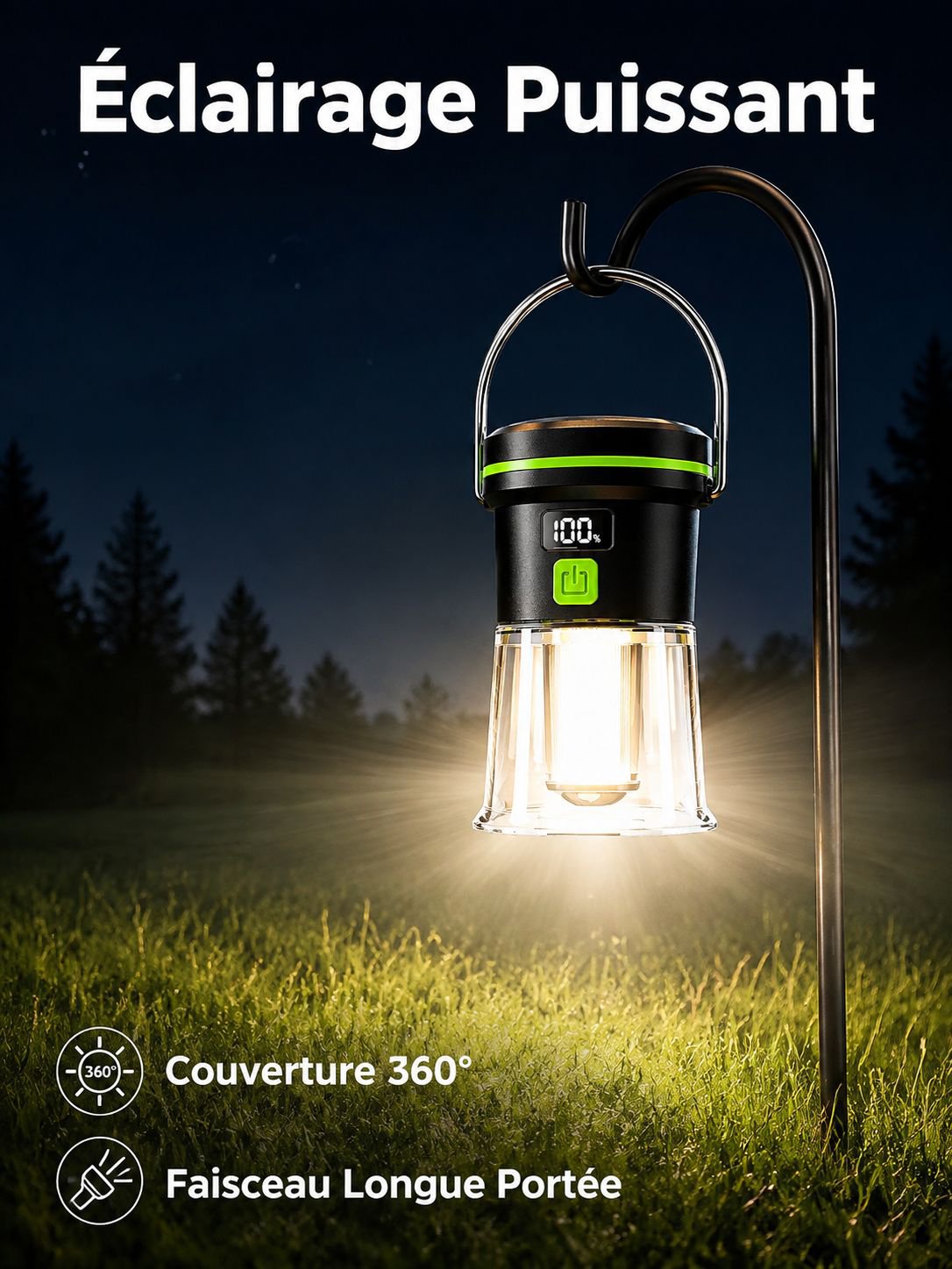 Nouvelle lampe de camping portable d'extérieur, rechargeable USB, lanterne de camp à main