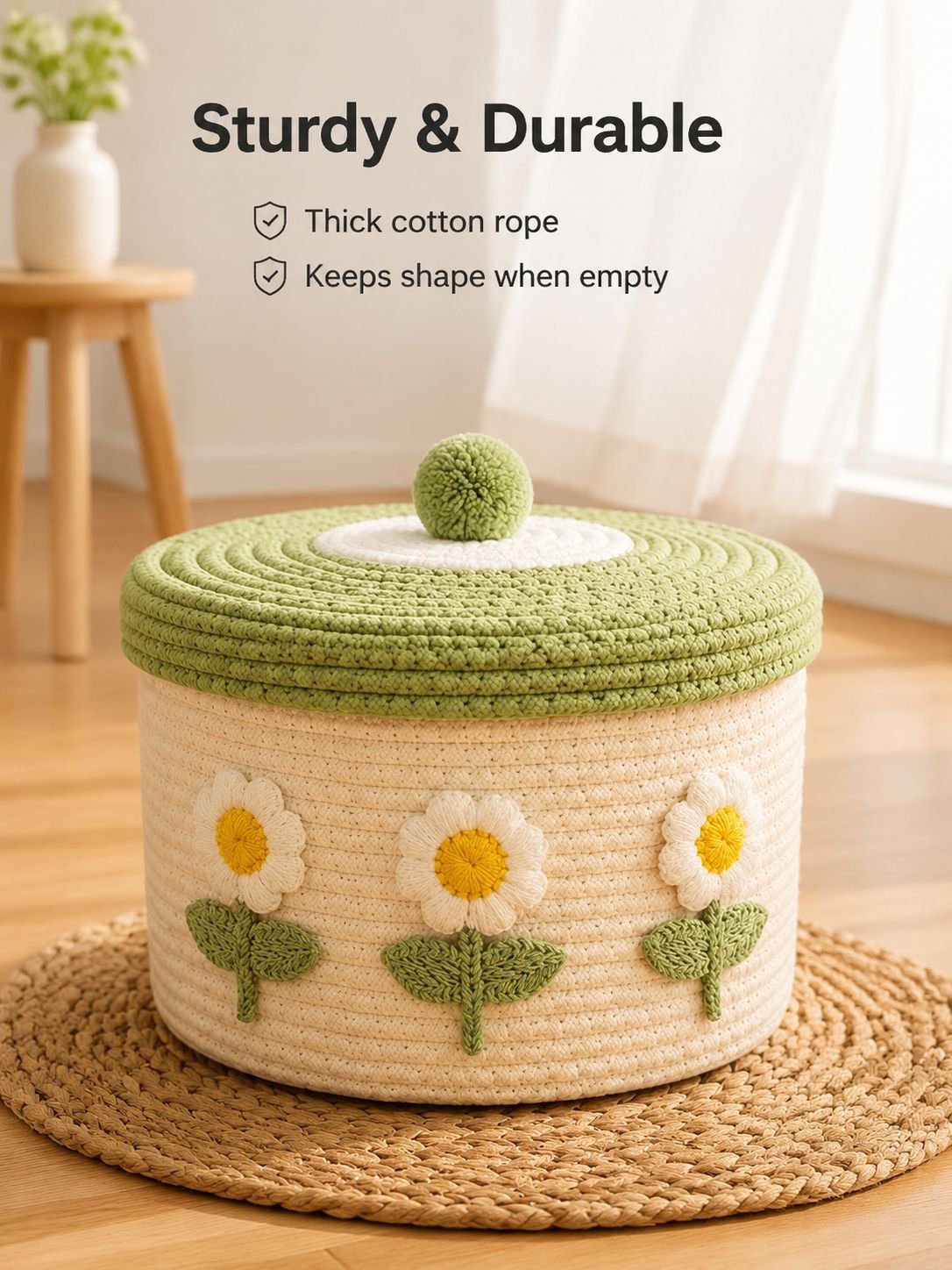Lidded Cotton Woven Storage Basket