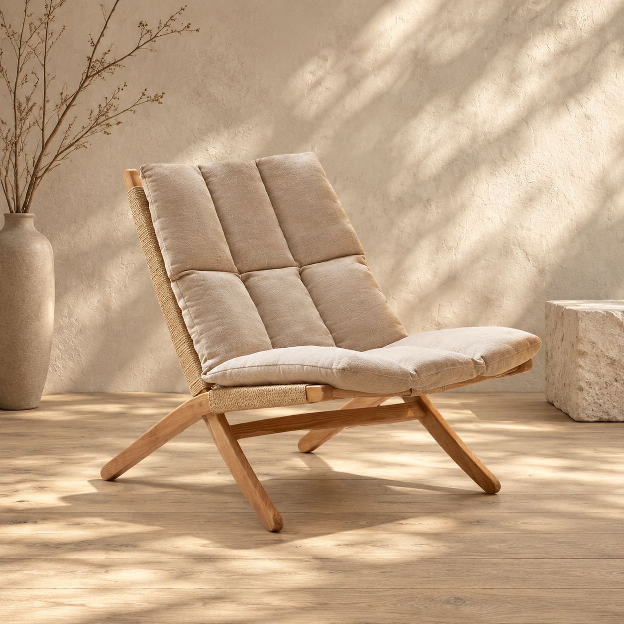 Fauteuil à dossier en chêne rouge massif, utilisable en hiver et en été